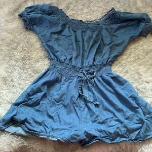 Denim Romper Ruched and off shoulder fit - L